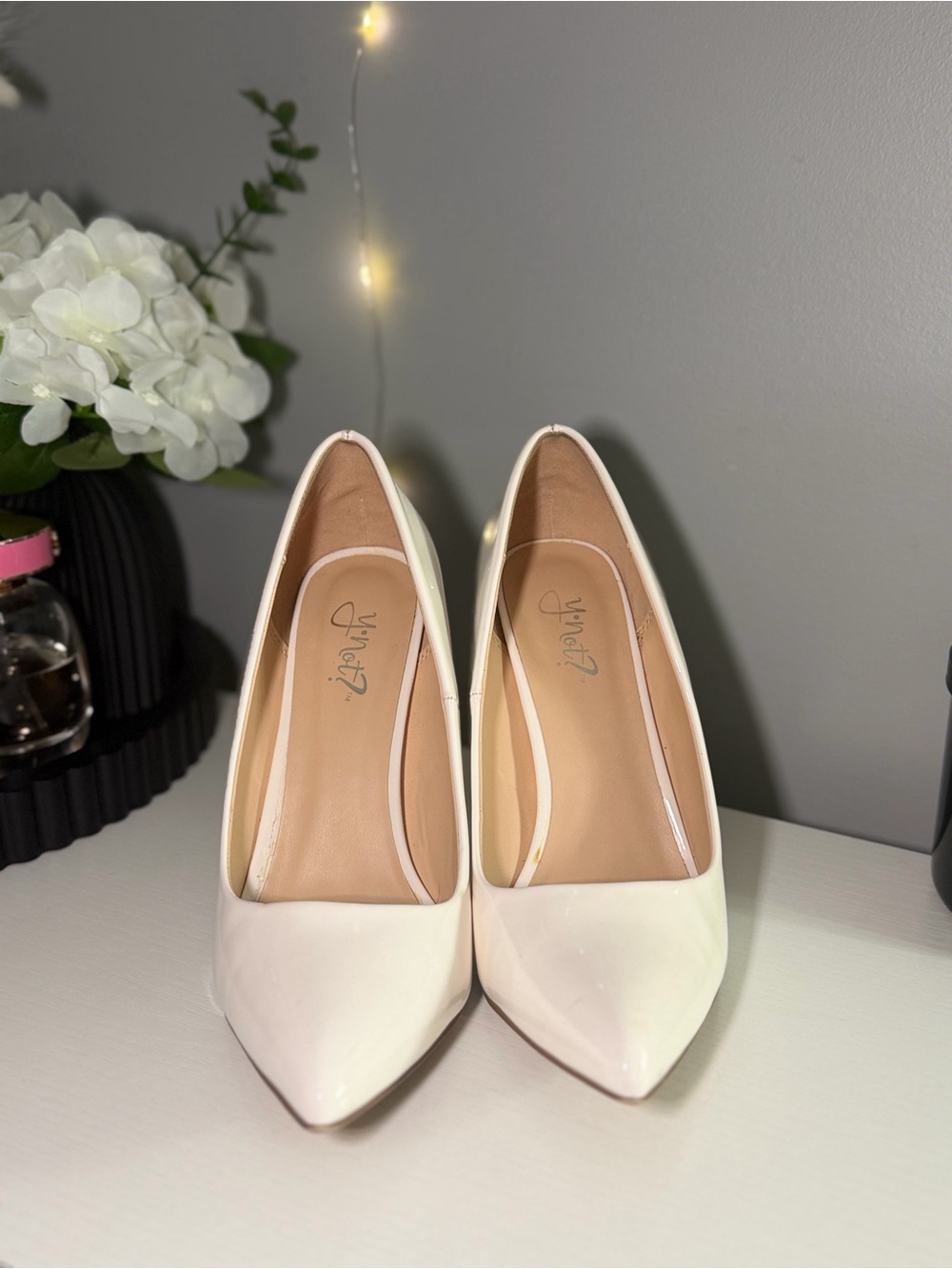 Classic White Pointed Patent Pumps for Women